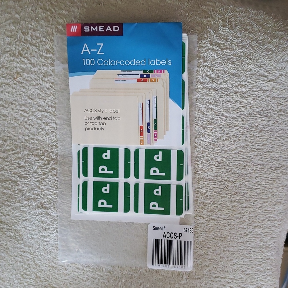 New Smead Color Labels "P"